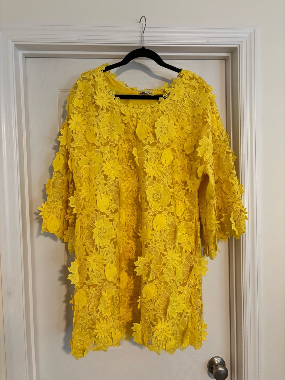 Stellah Bright Yellow Appliqué Floral Lace Mini Dress